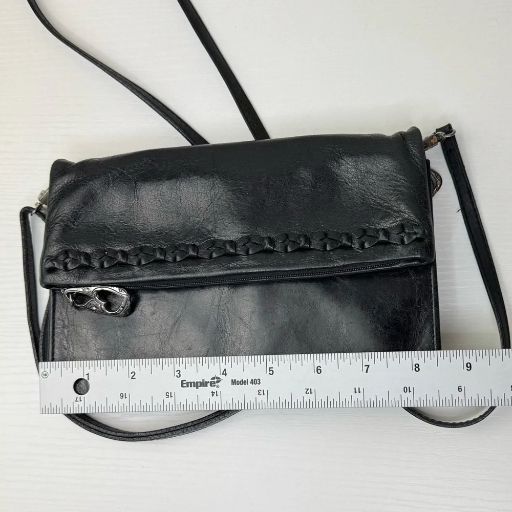 Vintage‎ Brighton Black Leather Foldable Crossbody bag Clutch Wallet